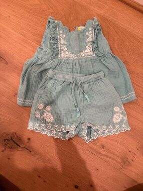Mini Boden Aqua Green Gauze Drawstring Shorts